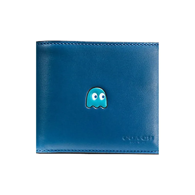 COACH X Pac Man Compact Cow Leather Wallet Mini Men's Denim Blue-2
