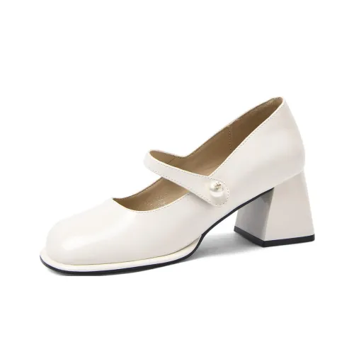 CAMEIDO Chunky Heel High Heels 6.5cm Women's Beige