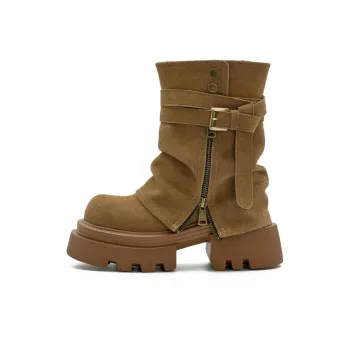 Little Sue Trendy Versatile British Style Vintage Slimming Hot Girl Bootcut Pants Heap Ankle Boots Women's