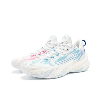 QIAODAN Cushioning Wear Resistant Low Top Chai Rebound Technology Basketball Shoes Men's Blue Pink Mismatched