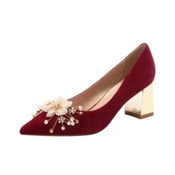 HKCP Chunky Heel High Heels Women's Red
