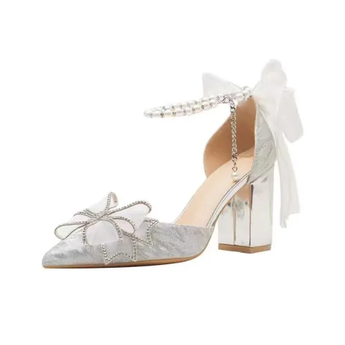 GEJIANI Chunky Heel High Heels Women's Silver