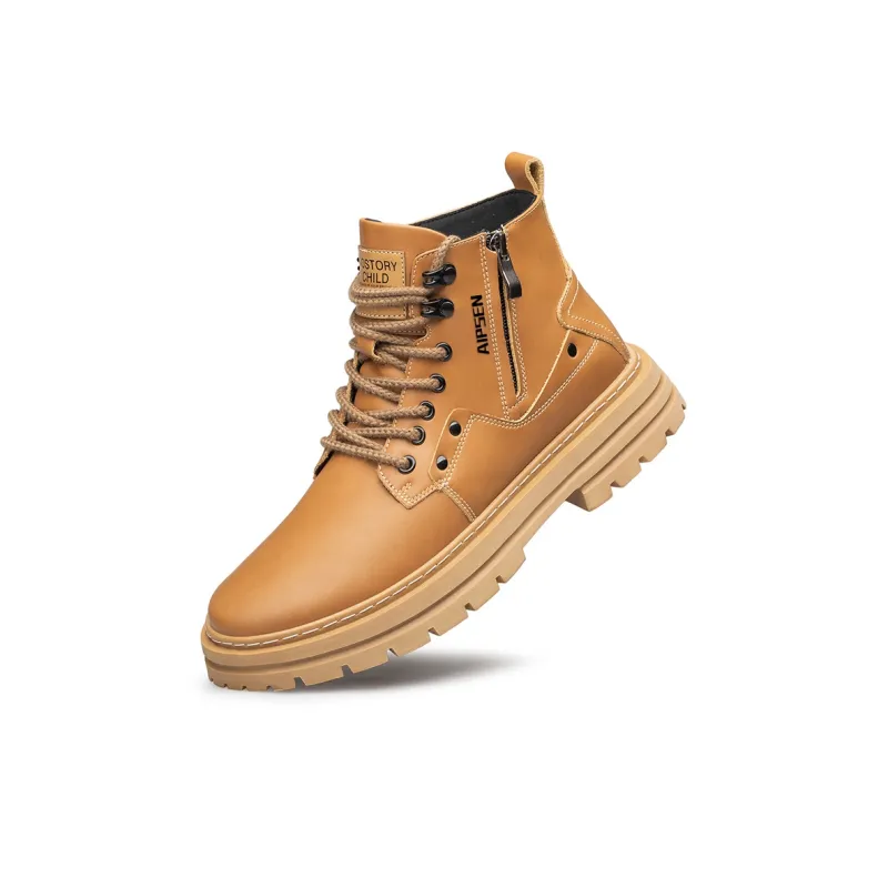 AIPSEN Short Martin Boot Medium Heel Men's Yellow Brown-3