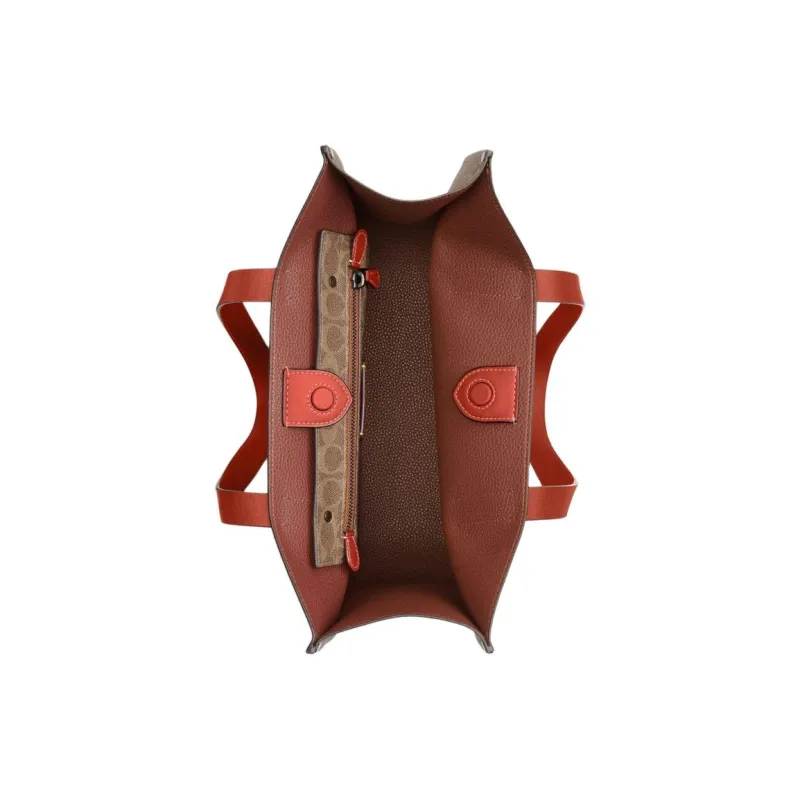 COACH Relay Artificial Leather With Cow Leather Tote Bag Shopping Bag Shoulder Bags Large Size Men's Brown Yellow-2