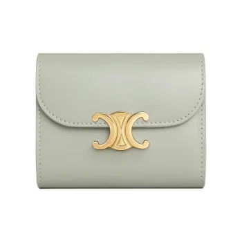 CELINE Triomphe Cow Leather Wallet Small Size Women's Light Green