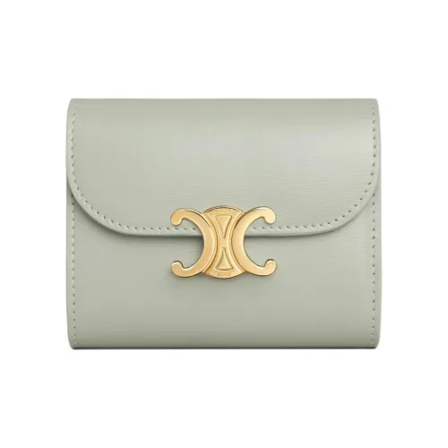 CELINE Triomphe Cow Leather Wallet Small Size Women's Light Green