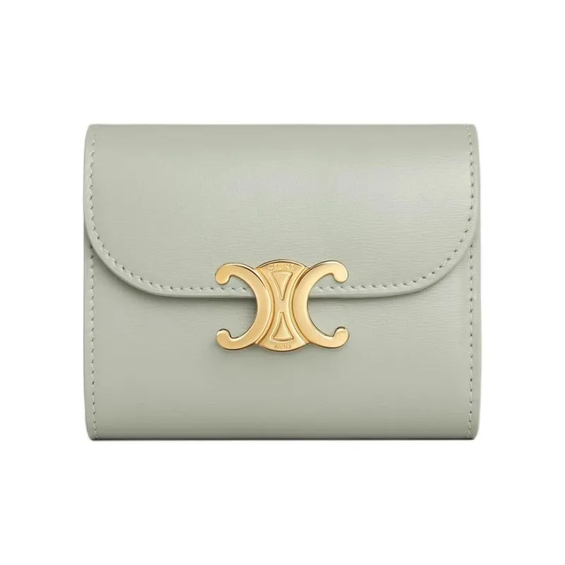CELINE Triomphe Cow Leather Wallet Small Size Women's Light Green-0