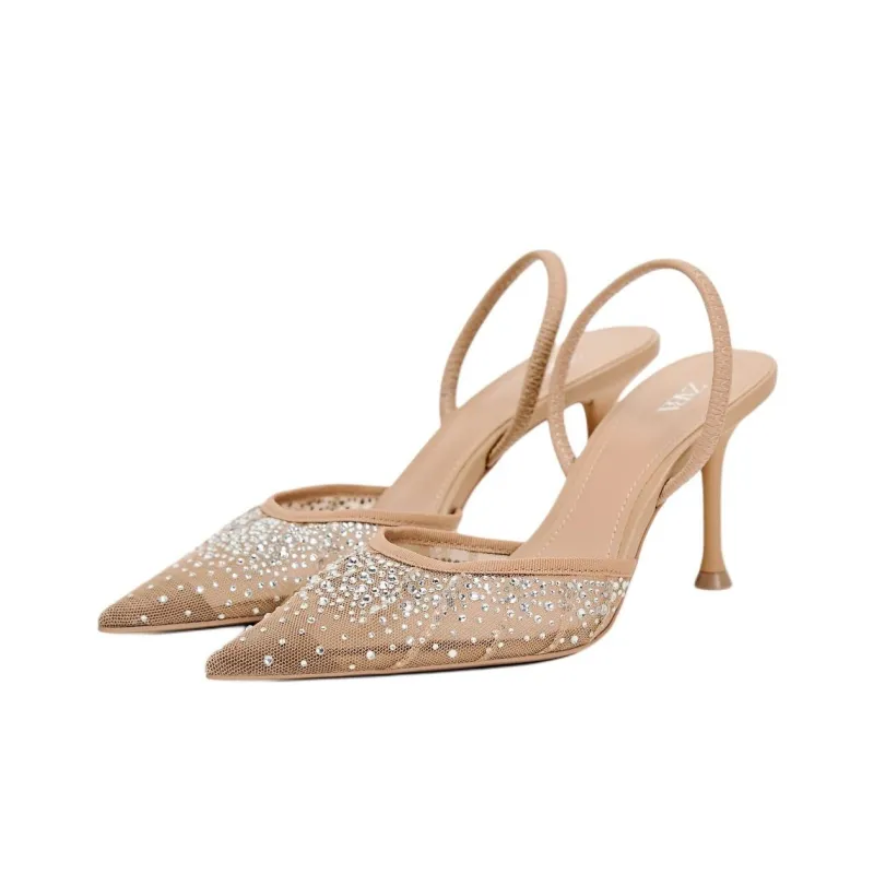ZARA Slim Heel High Heels 8cm Women's Beige-2