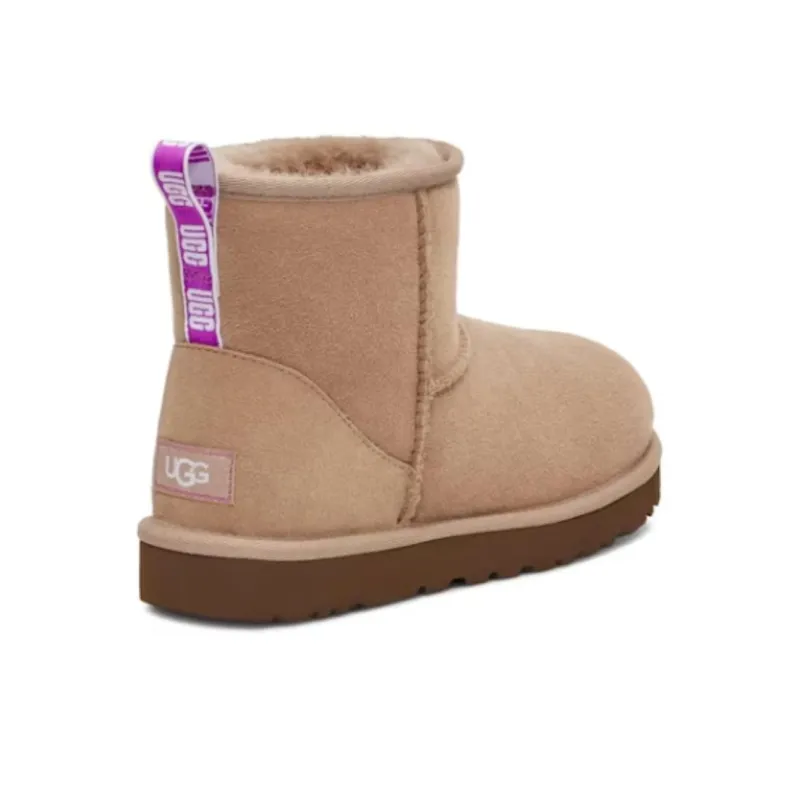 UGG Classic Mini Ii Graphic Logo Boot Beige Pink Women's-2