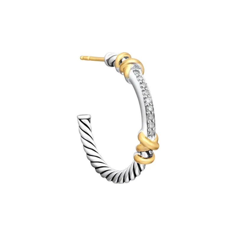David Yurman 18K Yellow Gold And Sterling Silver Petite Helena Wrap Diamond Hoop Earrings-2