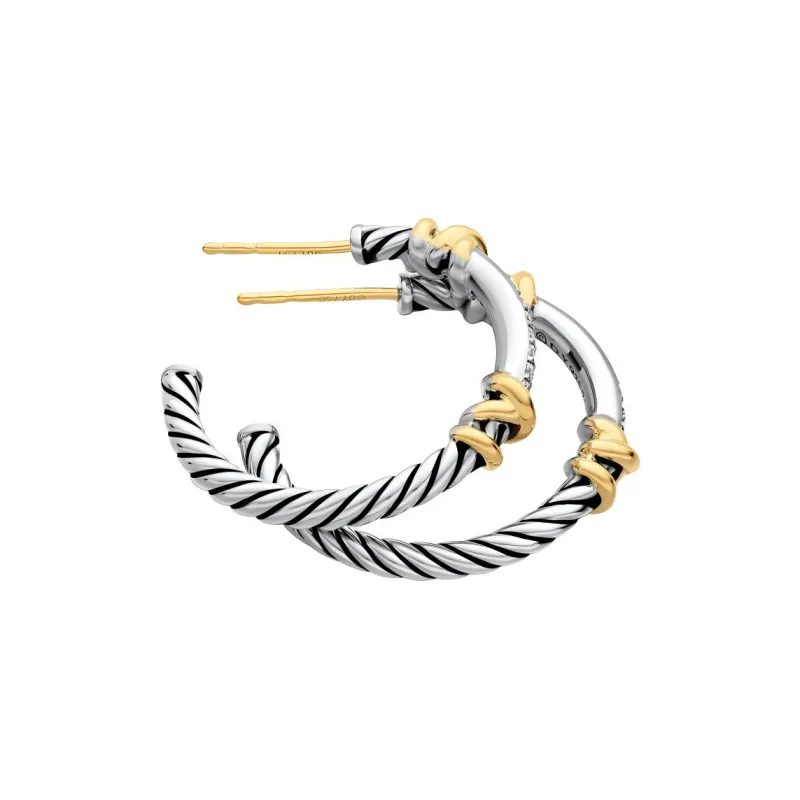 David Yurman 18K Yellow Gold And Sterling Silver Petite Helena Wrap Diamond Hoop Earrings-3