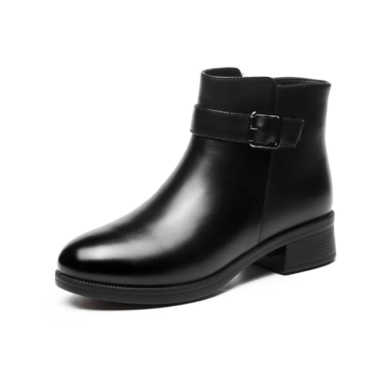 AOKANG Ankle Boots 3.7CM Chunky Heel Women's Black-1