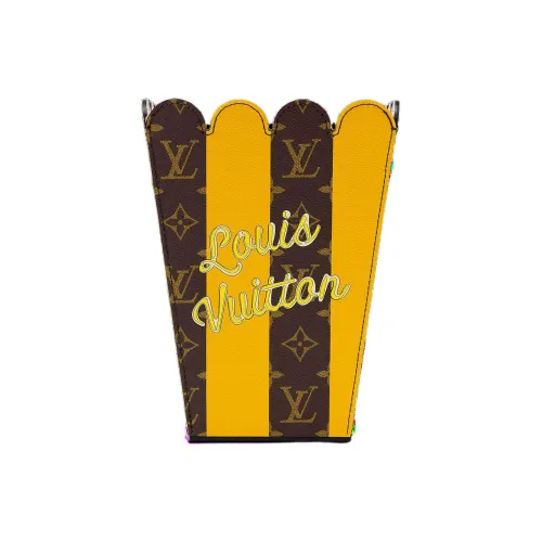 LOUIS VUITTON Canvas With Leather Popcorn Basket Storage Bag Medium Size Unisex Yellow & Brown