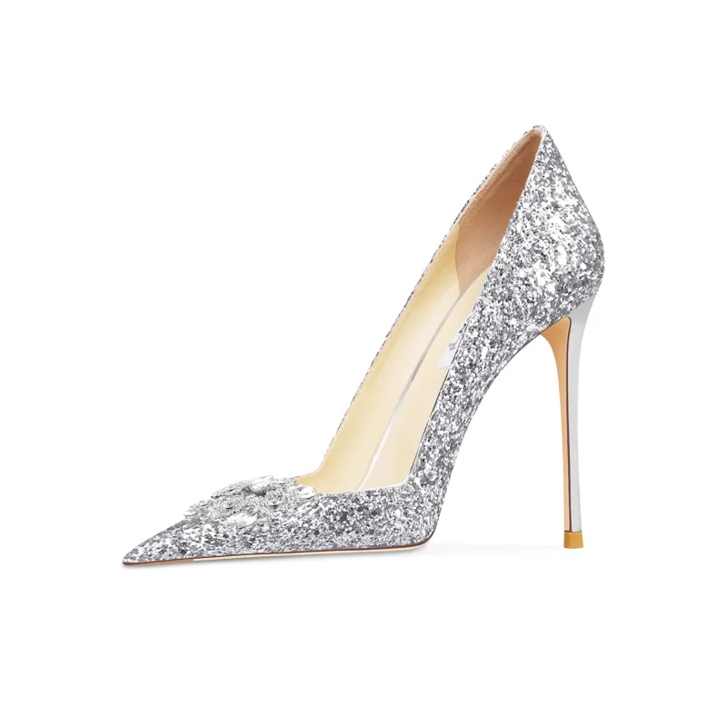 Ganxiaojie Slim Heel High Heels Women's Silver-1