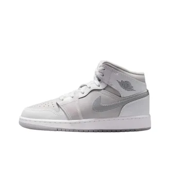 Jordan 1 Anti Slip Wear Resistant Mid Top Kids' Skateboarding Shoes White Gray Teenagers