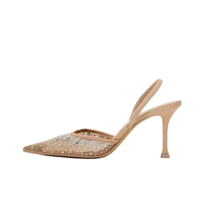 ZARA Slim Heel High Heels 8cm Women's Beige-0