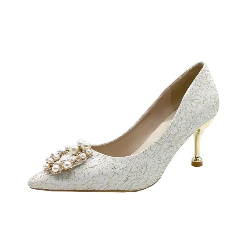 PARK DANCE Block Heel High Heels Women's Canary White-4