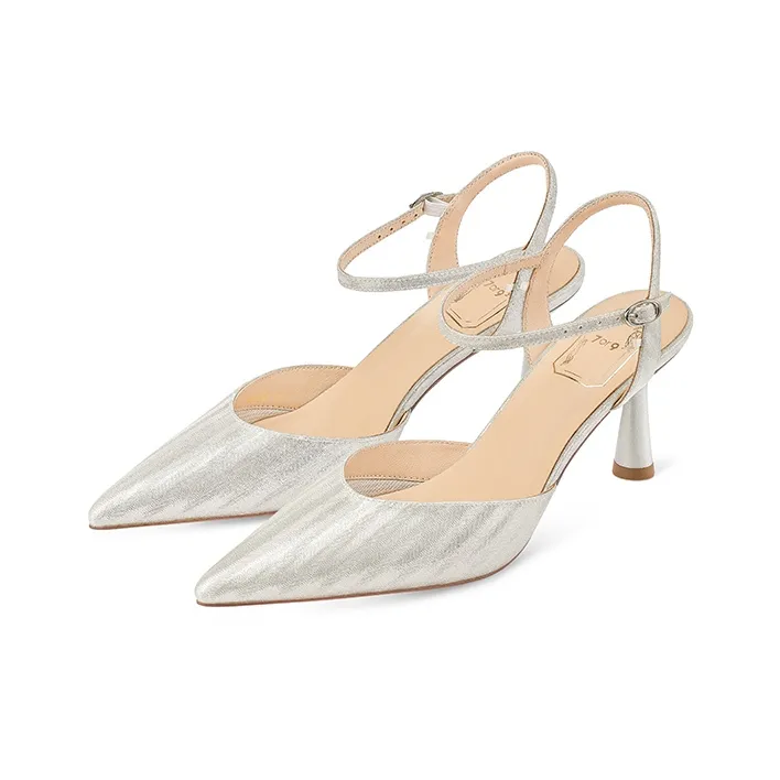7or9 Aurora Shell Slim Heel Air Cotton High Heels 7cm Women's Silver-1