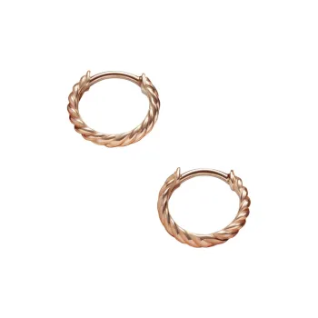 David Yurman 18K Rose Gold Sculpted Cable Huggie Hoop Earrings 10.7mm