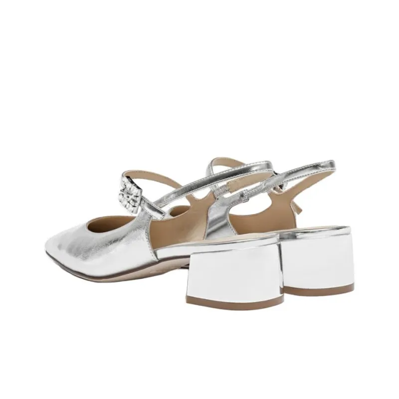 Staccato Mother Of Pearl Sugar Cube Chunky Heel Shiny High Heels 4.5cm Women's-2