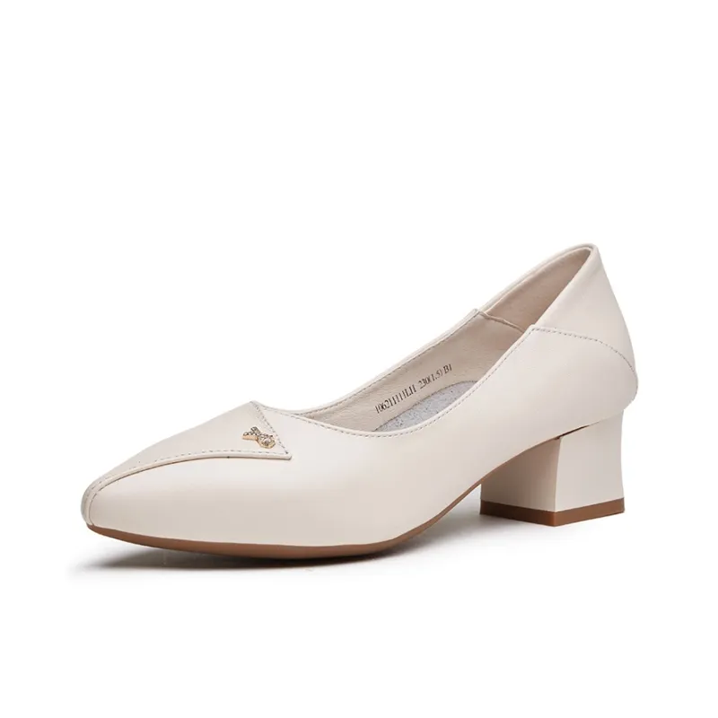 AOKANG Chunky Heel High Heels Women's Beige-1