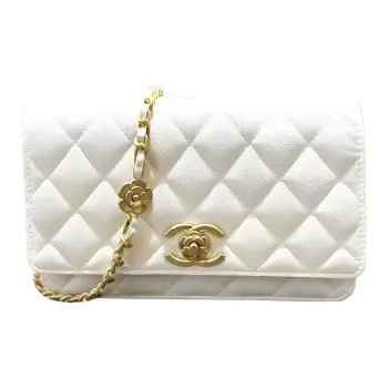 CHANEL WOC Grain Embossed Calfskin Wallet, Shoulder Bag, Crossbody Bag Women's White