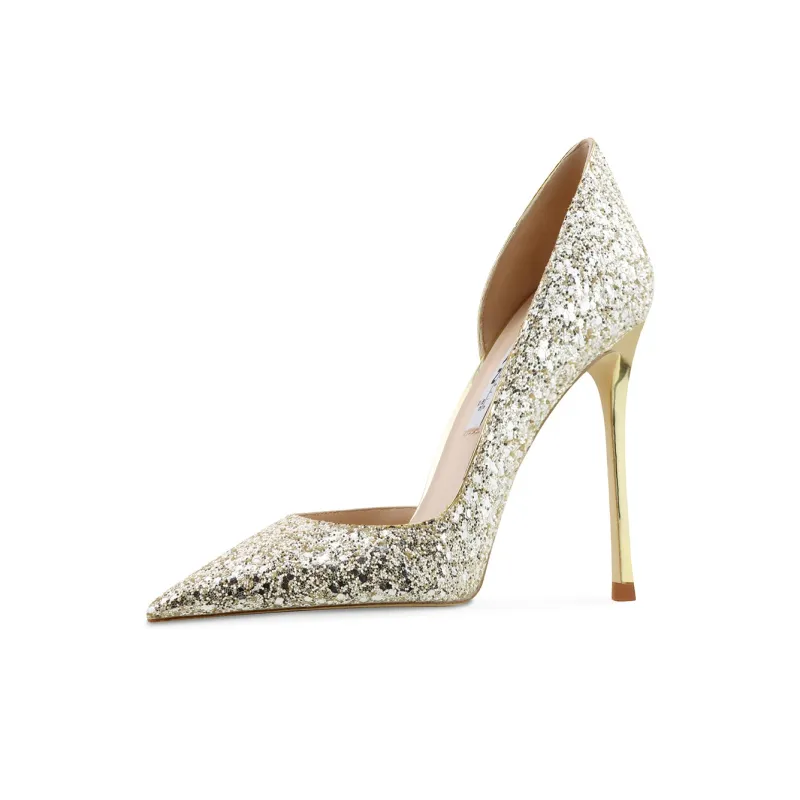 Ganxiaojie Slim Heel High Heels Women's Champagne Gold-6