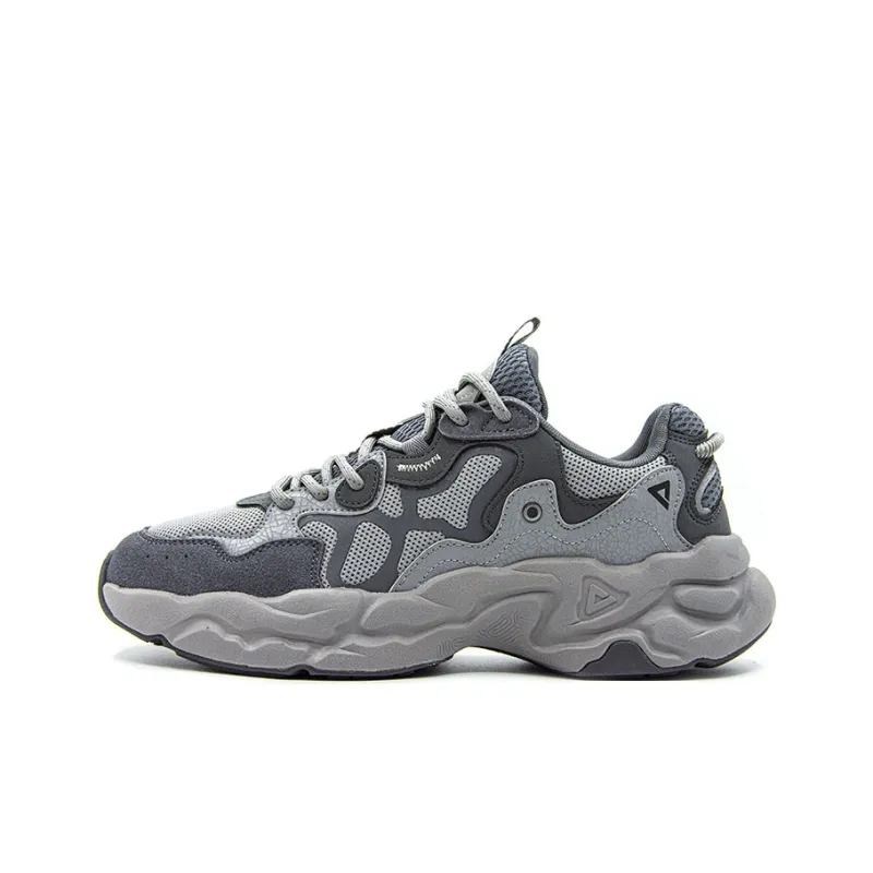 PEAK Classic Heritage Cushioning Wear Resistant Low Top Chunky Sneakers Men's Silver Gray-0