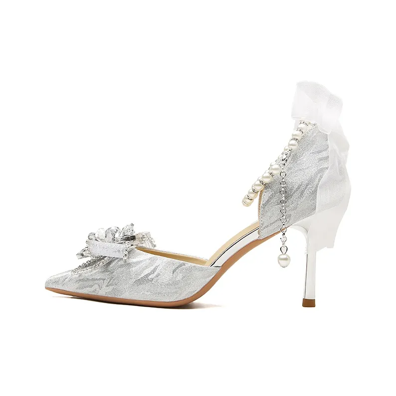 Ainer-cat Slim Heel High Heels 8cm Women's Silver-1