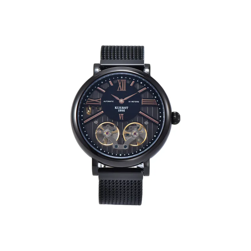KUERST Mechanical Movement Stainless Steel Watchband Watch Men's Watches Black Dial-6