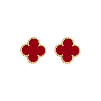 Van Cleef & Arpels Alhambra Four Leaf Lucky Series Chalcedony Stud Earrings Women's