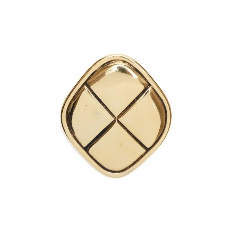 CHANEL 1970 1980 Gold Plated Matelasse Diamond Clip On Earrings Costume Earrings-0