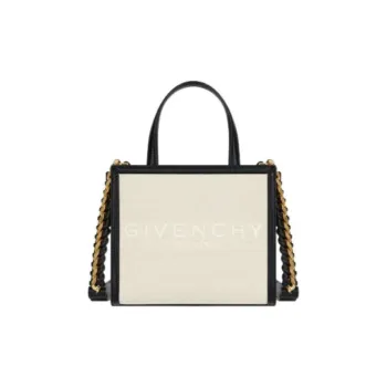 GIVENCHY Cotton And Linen Blend Tote Bag Shopping Bag Shoulder Bag Crossbody Bag Handbag Mini Women's Beige & Black