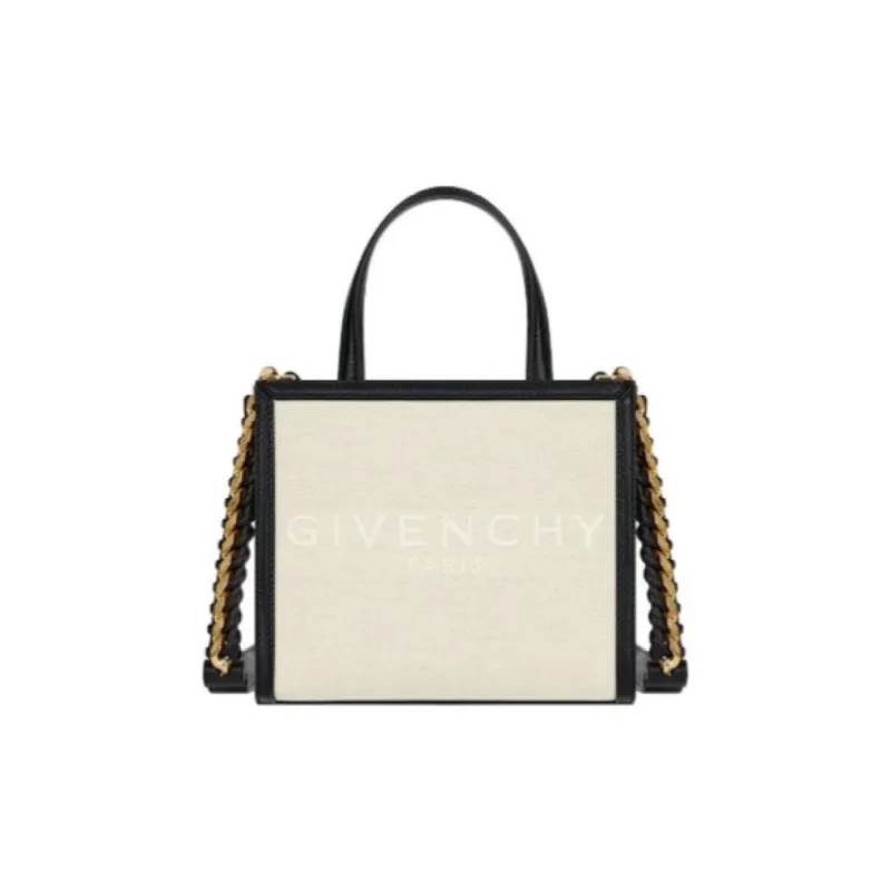 GIVENCHY Cotton And Linen Blend Tote Bag Shopping Bag Shoulder Bag Crossbody Bag Handbag Mini Women's Beige & Black-0