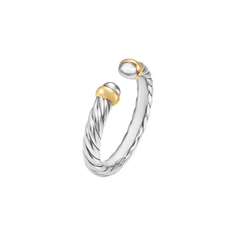 David Yurman 14kt Yellow Gold And Sterling Silver Petite Cable Ring 3.4mm-3