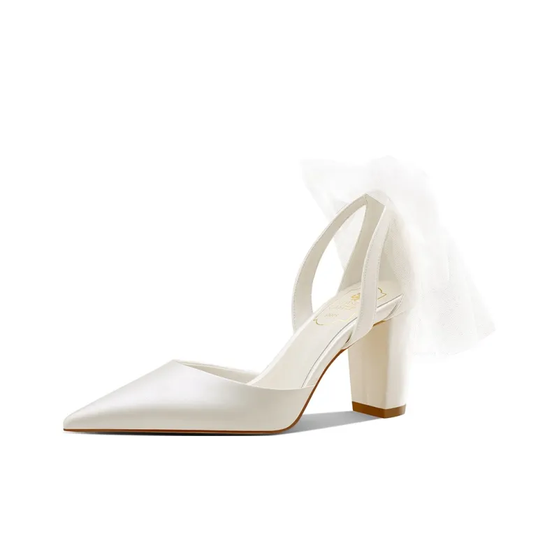 ROSE CASTLE Chunky Heel High Heels 7.5cm Women's White-1