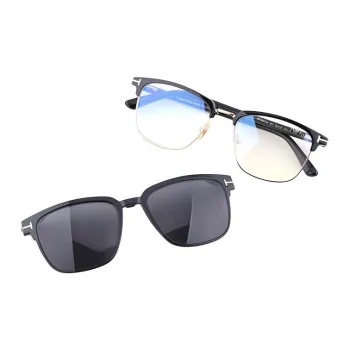 TF Plate And Metal Rectangular Eyeglass Frames Unisex Black