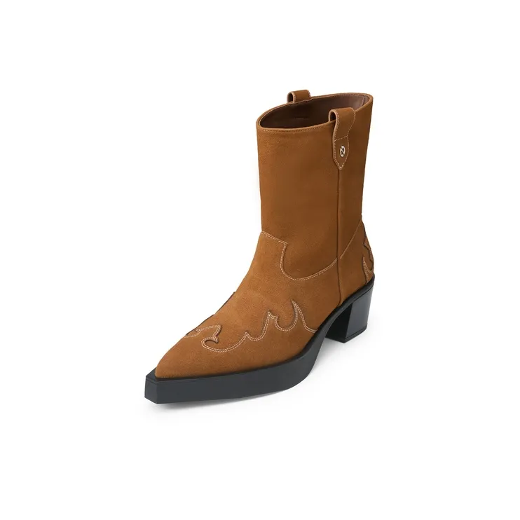 Lost In Echo Pointed Toe Black Platform High Heel Western Cowboy Boot Ankle Boots-4