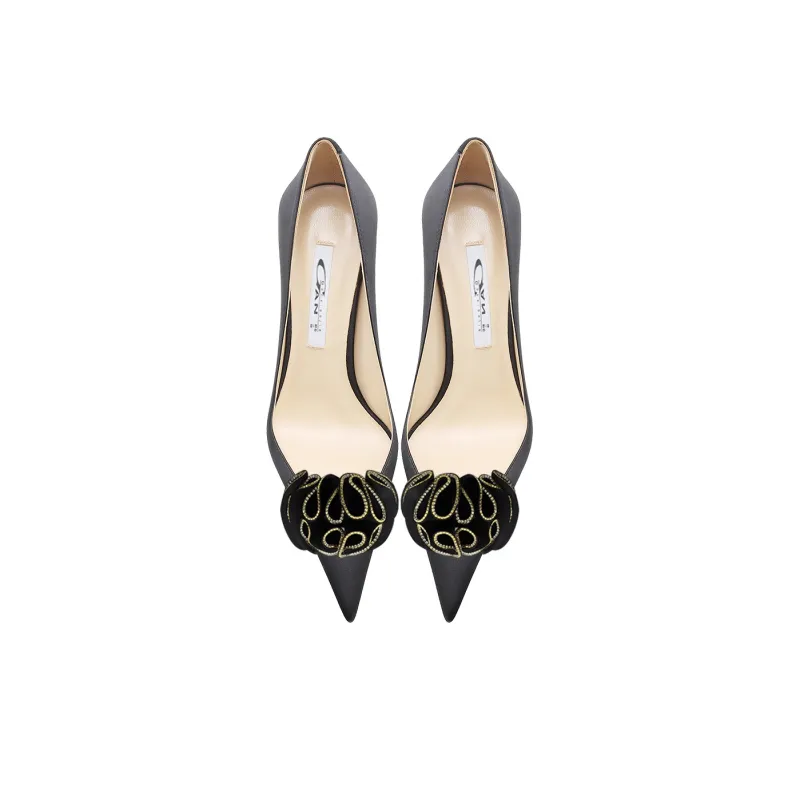 Ganxiaojie Slim Heel High Heels Women's Black-4