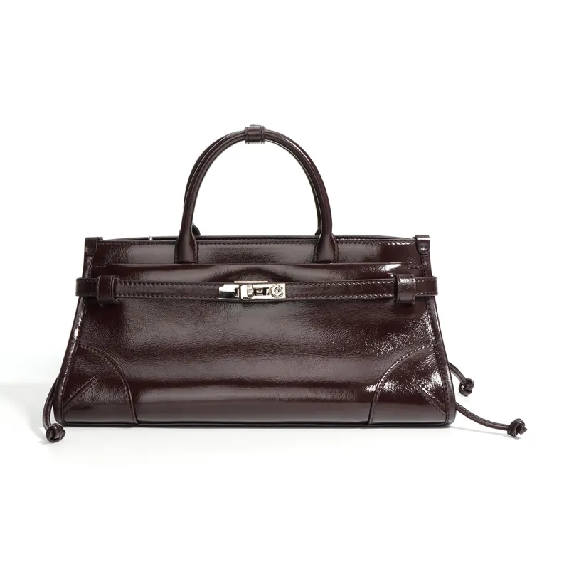 COURONNE Top Grain Cow Leather Crossbody Handbag Women's Blackcurrant Purple/Ecru/Light Milk Tea/Black-0