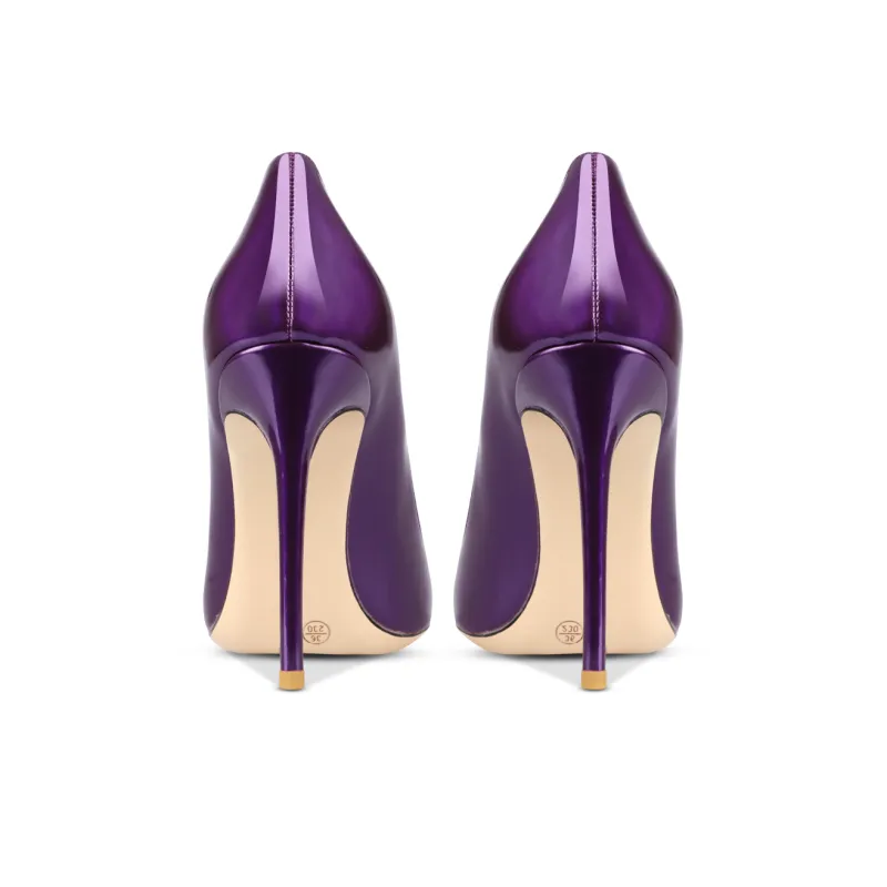 Suyymakk Slim Heel Pointed Toe High Heels Women's Purple Patent Leather-4