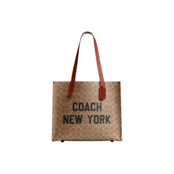 COACH Relay Artificial Leather With Cow Leather Tote Bag Shopping Bag Shoulder Bags Large Size Men's Brown Yellow