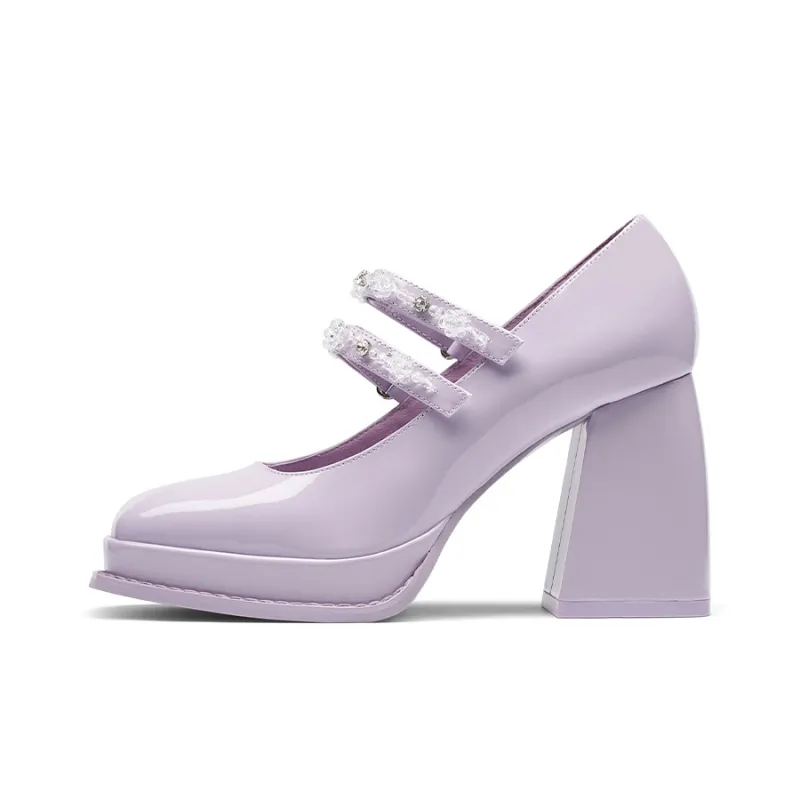 Kiss Kitty Chunky Heel High Heels 9.3cm Women's Purple-0