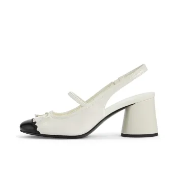 CHARLES&KEITH Little CK Bowknot New Chinese Style Chunky Heel High Heels 6.5cm Women's Cream Milk White/Black Black