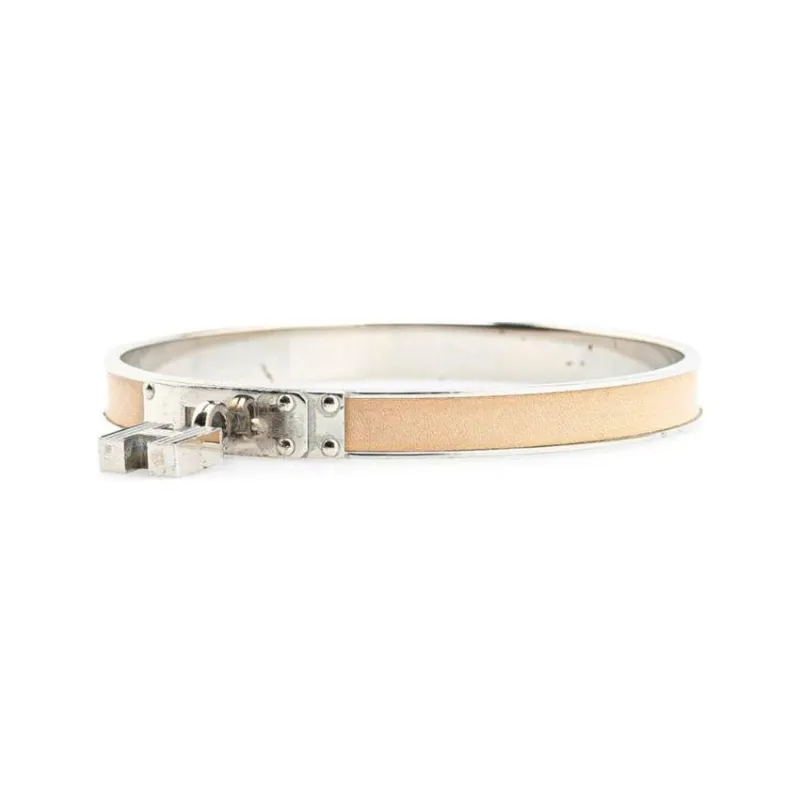 CHANEL 20th Century Palladium Plated Kelly H Lock Bangle Costume Bracelet-0