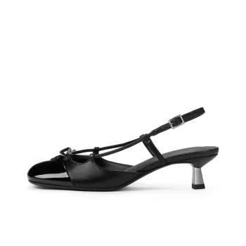CHARLES&KEITH Little CK Bowknot New Chinese Style Slim Heel High Heels 4.8cm Women's Black Patent/Burgundy