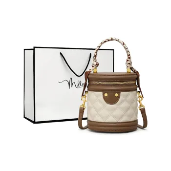 MILLIE'S Cow Leather Handbag, Shoulder Bag, Crossbody Bag, Cylinder Bag Regular Women's White/Black