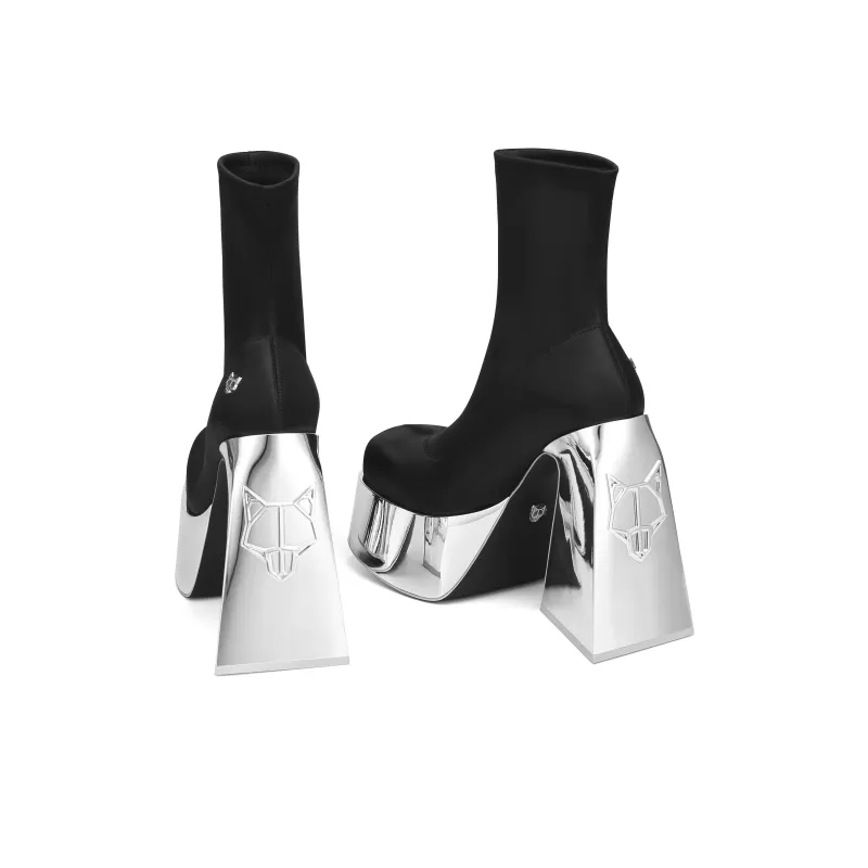 Naked Wolfe Jules Fashion Ankle Boots 15cm Women's Black Silver-5