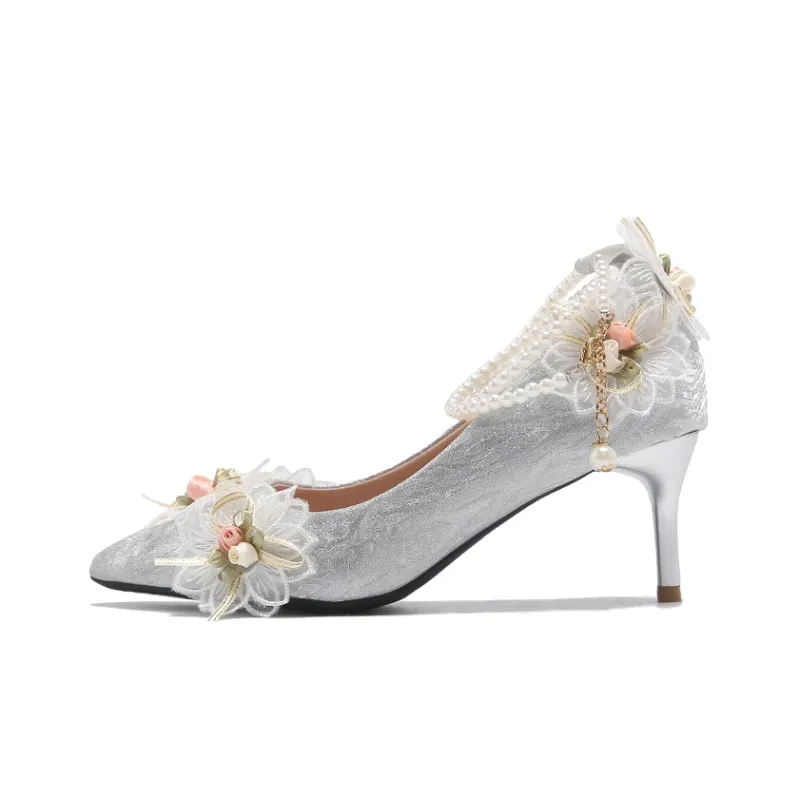 Take The Qin Slim Heel High Heels 8cm Women's Silver Gift Packs-1