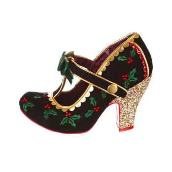 IRREGULAR CHOICE Perfect Parcel Wide Fit High Heels Women's Black Green